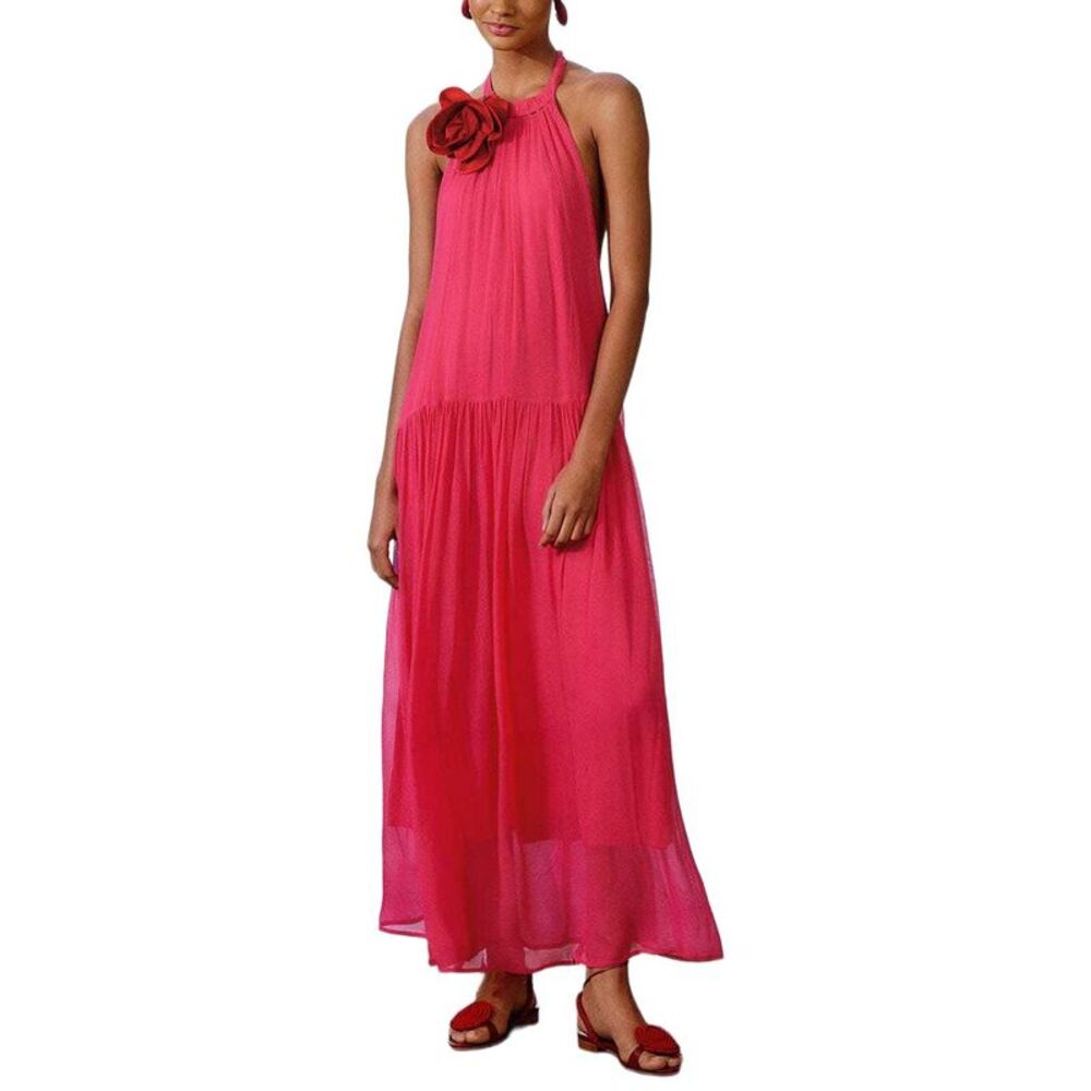 Farm Rio Womens  Pink Flower Maxi Dress